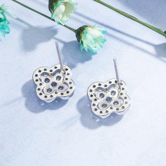 925 Sterling Silver Crystal Clover Stud Earrings Womens Girls Jewellery Gift