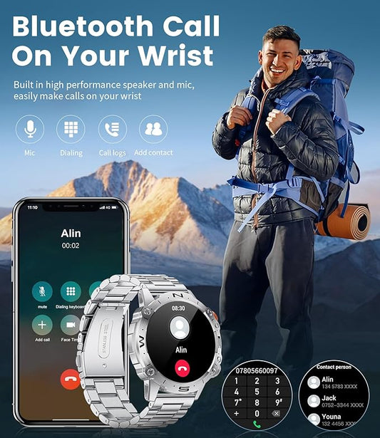 Smart Watch for Men, 1.43" AMOLED Smart Watches with Bluetooth Call, 126 Sports Modes, 360mAh Fitness Watch with Heart Rate Sleep Monitor,2 Watch Straps, Waterproof Smartwatch for Android iOS