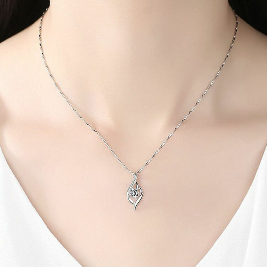 Women Crystal Stone Pendant Chain Necklace 925 Sterling Silver Jewellery Gift UK