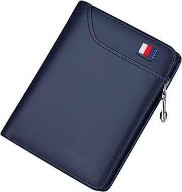 Mens Wallet with Zip Coin Pocket Slim Genuine Leather Credit Card Holder