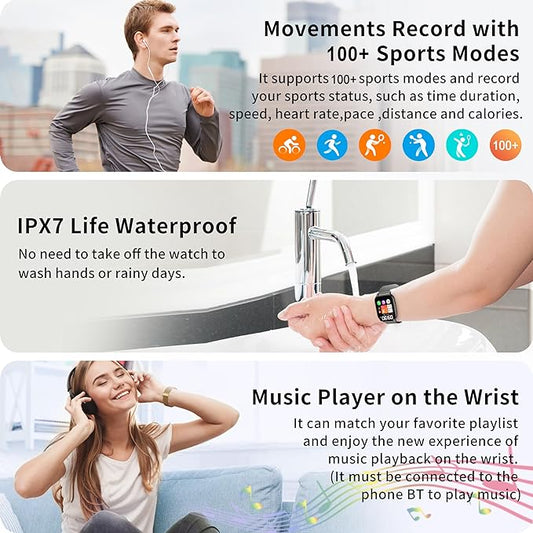 Smart Watch Women Men Answer/Make Calls, 1.85" Smartwatch 2 Straps with Split Screen, 100+ Sports Fitness Watch with Blood Pressure/Oxygen/Heart Rate Monitor for iOS and Android