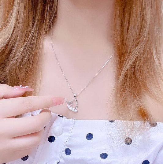 925 Sterling Silver Crystal Heart Pendant Necklace Women Girls Jewellery Gift