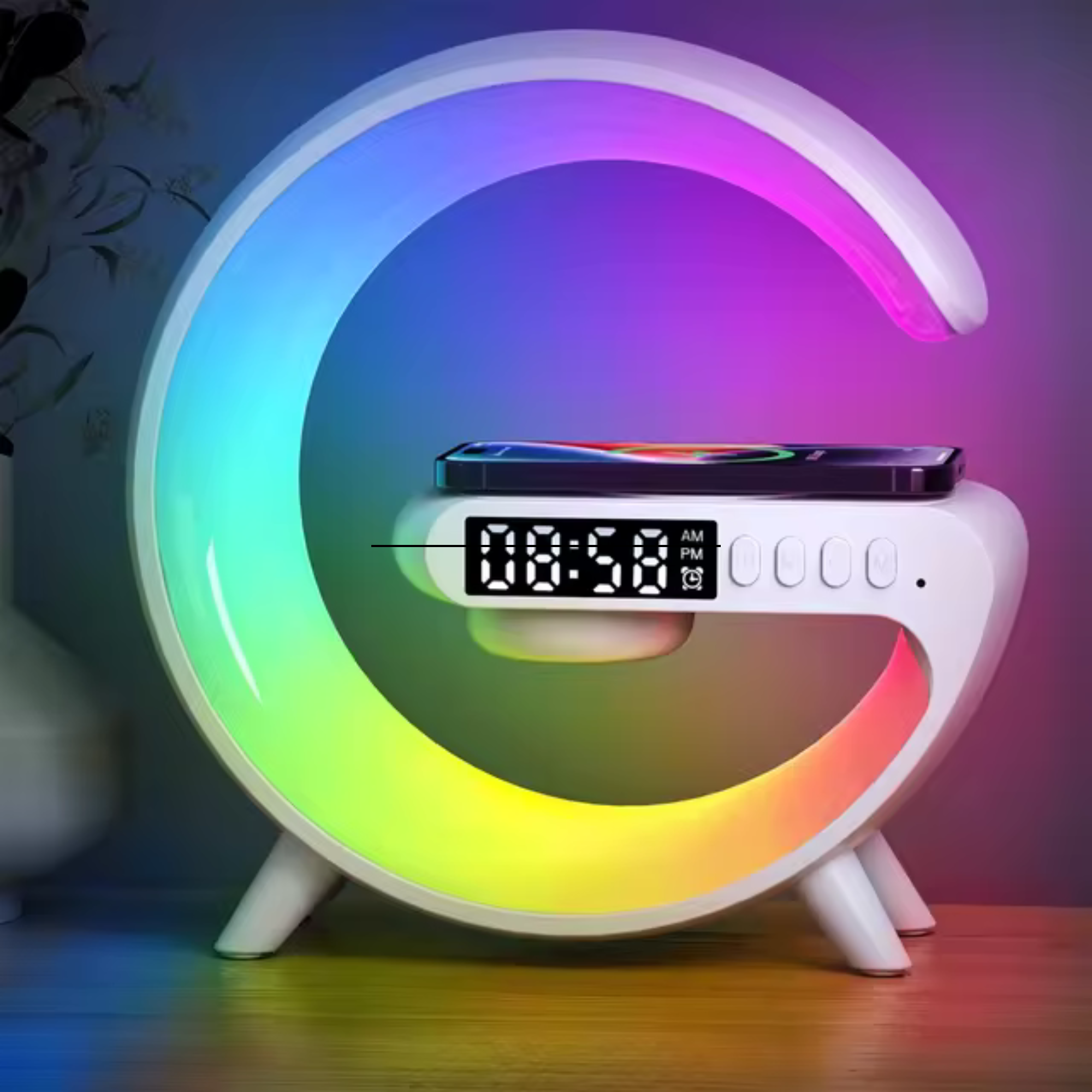 RGB LED Smart Wake-Up Light with Wireless Speaker and 15W Rechargeable Desk Lamp – Ideal for Bedroom, Bedside, and Game Room