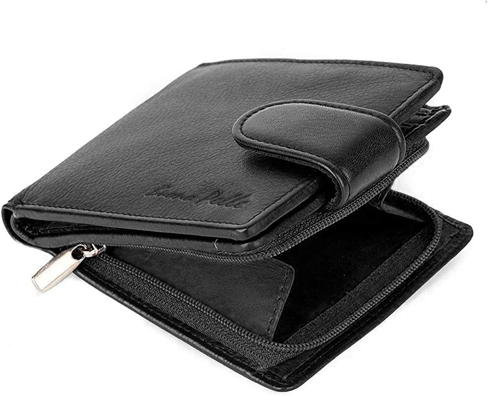 RFID BLOCKING MENS DESIGNER GENUINE REAL SOFT LEATHER WALLET WITH LARGE SIDE ZIP COIN POCKET/POUCH GIFT BOXED