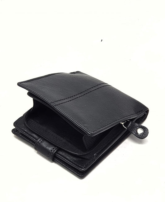 Mans Wallet RFID Blocking Contactless Protection Soft Real Leather Billfold Purse with Large Side Zip Around Coin Pocket Gift Boxed 1044 (Black Nappa)