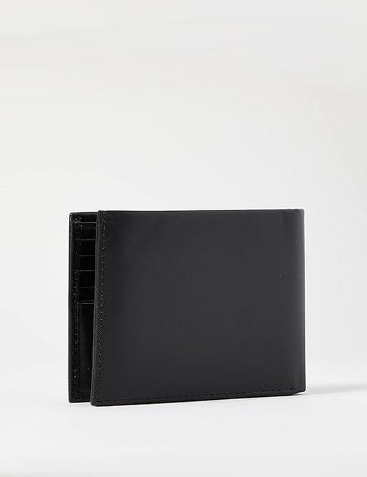 Men's Leather Wallet - Billfold Wallet For Men - Black Leather - Card Holder - Coin Pocket - 100% Genuine Leather - Plaque Detail