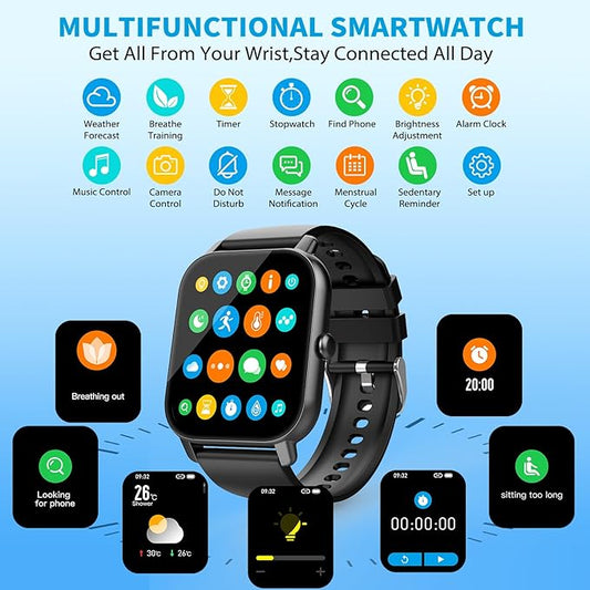 Smart Watch Answer/Make Calls, 1.85" HD Touch Screen Fitness Watch for Men Women, Step Counter, Heart Rate Sleep Monitor, 112 Sports Modes, IP68 Waterproof Activity Tracker for iOS Andriod