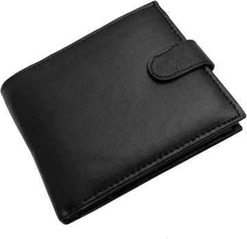 Mens RFID Blocking Safe Soft Leather Tri Fold Wallet Card Slots Id Window and Coin Pocket