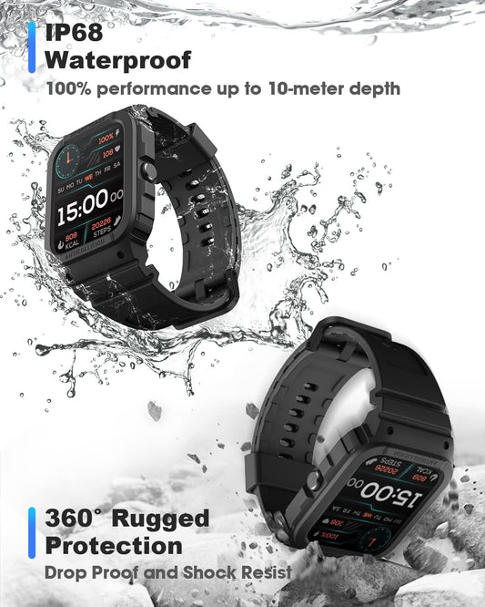 Smart Watch Alexa Built-in, 1.8" Fitness Tracker with Answer/Make Call, IP68 Waterproof, Heart Rate, Blood Oxygen, Sleep Tracker, Fitness watch with 2 Straps for Men, Compatible iOS Andorid