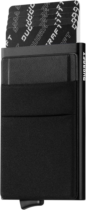 Card Holder with Money Pocket Pop Up Wallet RFID Blocking Minimalist Aluminum Bank Credit Card Case for Men (Black)