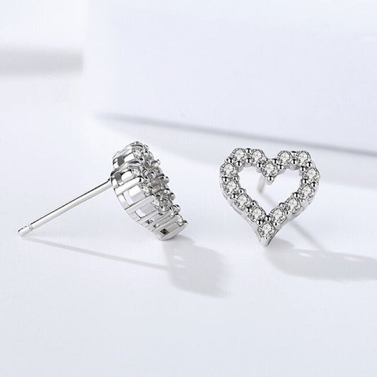 Womens Girls 925 Sterling Silver Crystal Heart Stud Earrings Jewellery Gift UK