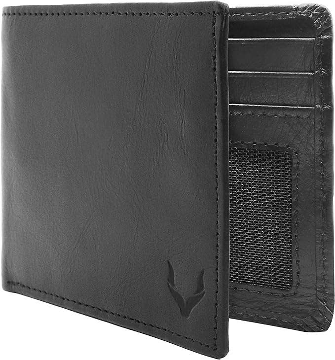 Handmade Super Slim Men's Wallet, Handmade with Napa Leather, RFID Blocking Wallet, 9 Card Slots & ID Window (Charcoal Black)