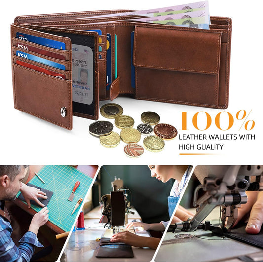 Wallets for Mens RFID Blocking Leather Slim Wallet with 15 Credit Card Holders, 2 Banknote Compartments & 2 ID Window Minimalist Wallets with Gift Box