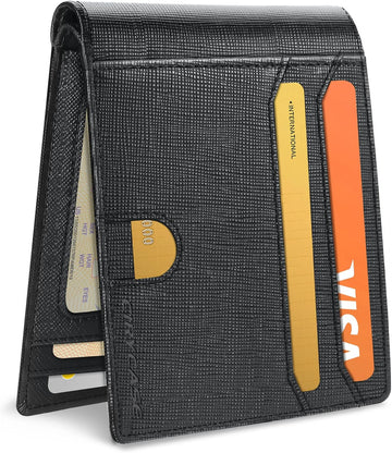 Genuine Leather Wallet for Men, Slim Mens Wallets Credit Card Holder with 14 Card Slots, 2 Clear ID Windows, RFID Blocking & Gift Box, Bifold Wallet for Grandfather/Dad/Husband/Boyfriend