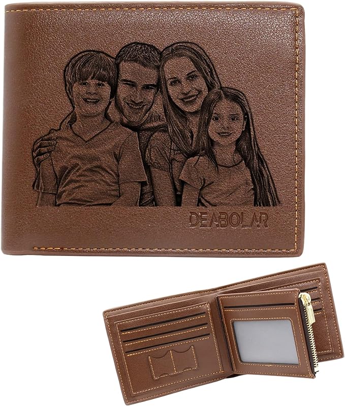 Personalised Photo Wallets Custom Engraved Leather Wallet for Men Dad Husband Fathers Day