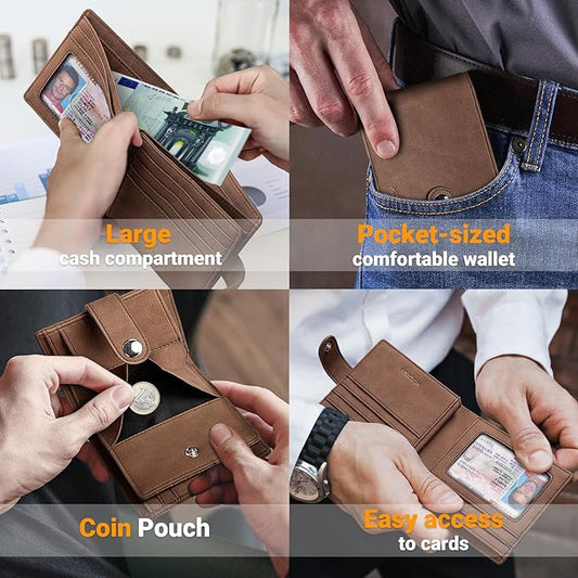 Wallets Mens RFID Blocking Leather Mens Wallets with 11 Card Holder, 2 Banknote Compartments, Coin Pocket, ID Window, Minimalist Wallets for Men UK with Gift Box