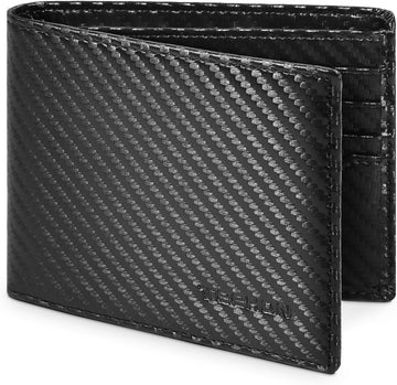 Wallets Mens RFID Blocking Carbon Fibre Leather Wallets for Men UK, Mens Wallets with 10 Credit Card Holder, 2 ID Windows, 2 Banknote Compartments, Bi-Folded Card Wallet with Gift Box- Black