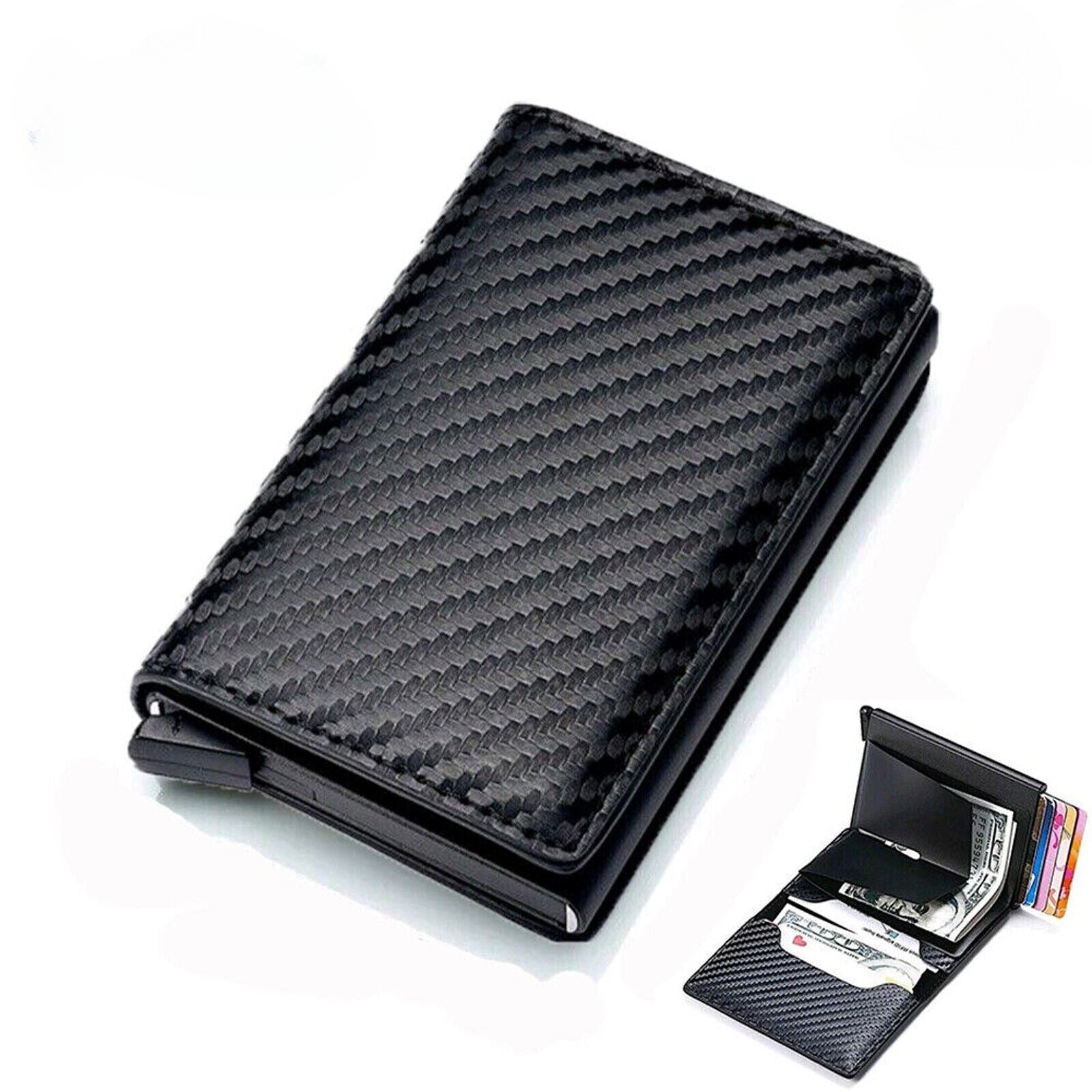 LEATHER CARBON FIBER Mens Wallet RFID Blocking Purse Slim ID Credit Card Holder