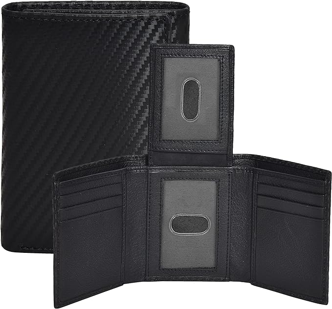 Black Leather Wallets | Trifold | 9 Credit Card Slots | Travel Friendly | RFID Blocking | 2 ID Slots