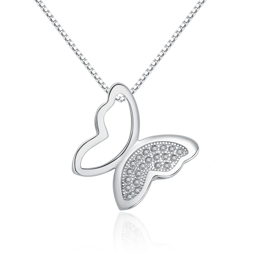 Butterfly Pendant Chain Necklace 925 Sterling Silver Womens Girls Jewellery Gift