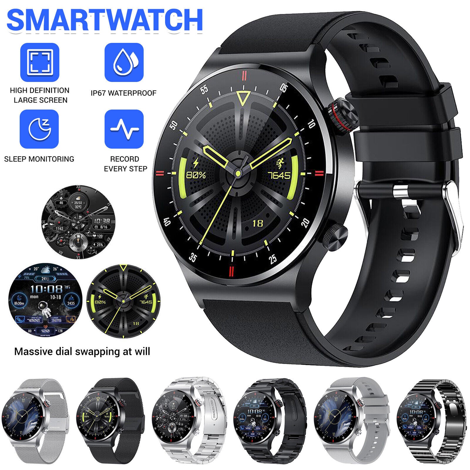 Men Bluetooth Talking Smart Watch Waterproof HD Screen For Android IOS System