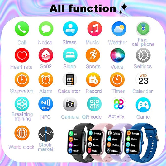 Smart Watch for Kids, Fitness Tracker Smart Watch with Bluetooth Call Voice Assistant, 100 Sports Modes, Sleep Monitor, Pedometer, Sport Watch for iOS Android