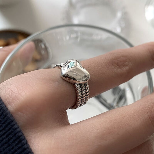 925 Sterling Silver Vintage Heart Adjustable Fashion Ring Women Girls Jewellery