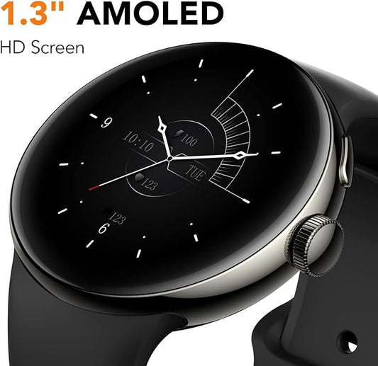 Smart Watch for Men Women, 1.3" AMOLED Display Bluetooth Calling Smartwatch with Fitness Activity Tracking, Heart Rate, Sleep Monitor, Calories Counter, for Android and iOS Phones, Black