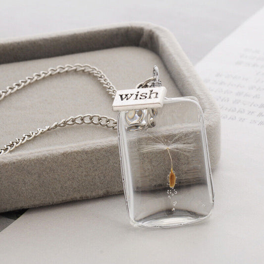 Dandelion Wish Necklace Glass Ball Pendant Crystal Heart Fashion Jewellery gift