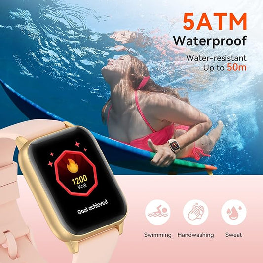 Smart Watch for Women, 1.69" HD Screen Ladies Fitness Watch, 5ATM Waterproof for Swimming with 16+ Sports Modes Heart Rate Sleep Monitor for Android iOS Phones, Rose Gold…