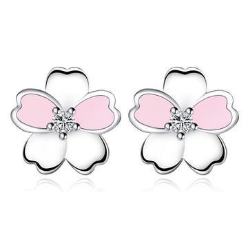 Beatutiful Pink Flower Shaped Stud Earrings 925 Sterling Silver Womens Jewellery