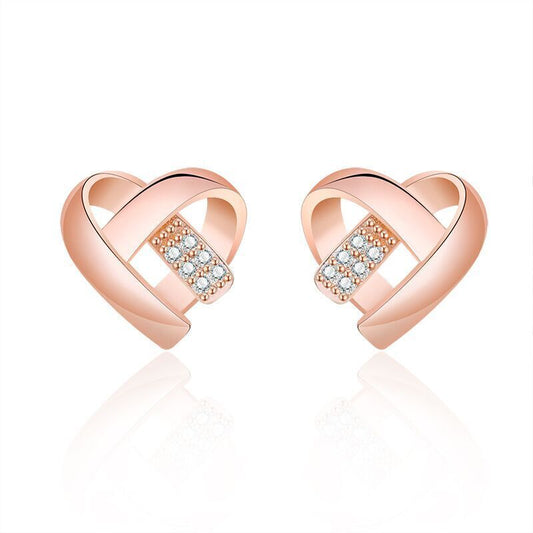 Women Girls Crystal Love Heart Stud Earrings 18K Gold Plt Jewellery Gift UK