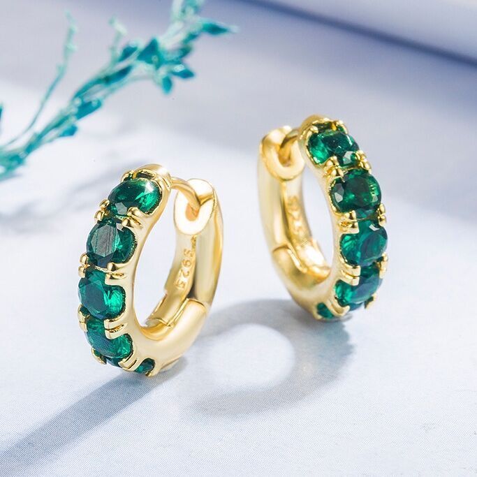 Crystal Emerald Gold Hoop Earrings 925 Sterling Silver Women Girls Jewellery UK