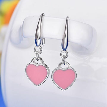 925 Sterling Silver Pink Heart Drop Hook Earrings Jewellery Women Girls Gift