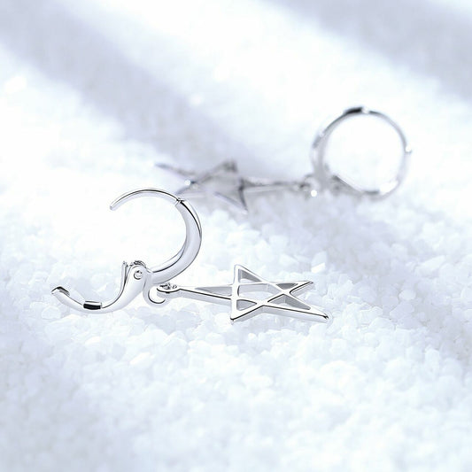 Women Girls Star Drop Huggie Hoop Earrings Silver Plated Jewellery Gift UK