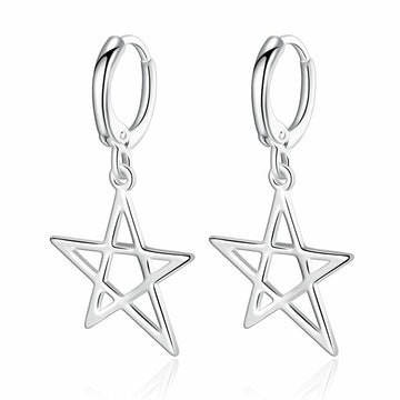 Women Girls Star Drop Huggie Hoop Earrings Silver Plated Jewellery Gift UK