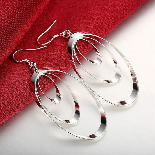 Womens Girls 925 Sterling Silver Round Circle Drop Hook Earrings Jewellery Gift