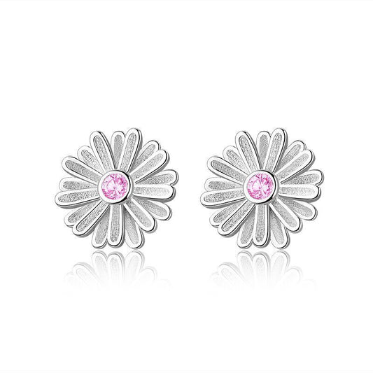 925 Sterling Silver Lovely Flower Crystal Stud Earrings Women Girls Jewellery