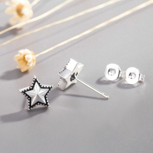 Vintage star Stud Earrings 925 Sterling Silver Women Girls Jewellery Gift