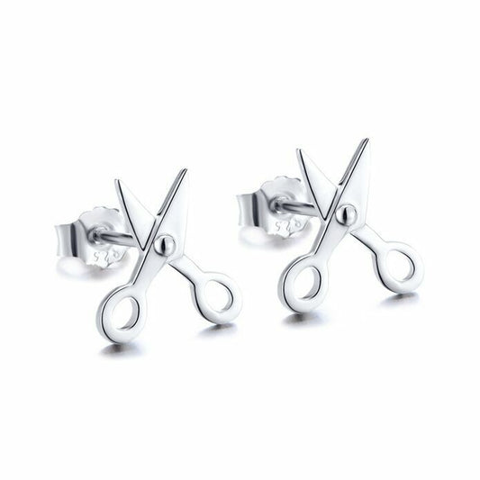 Women Girls Fashion Mini Scissor Stud Earrings 925 Sterling Silver Jewellery UK