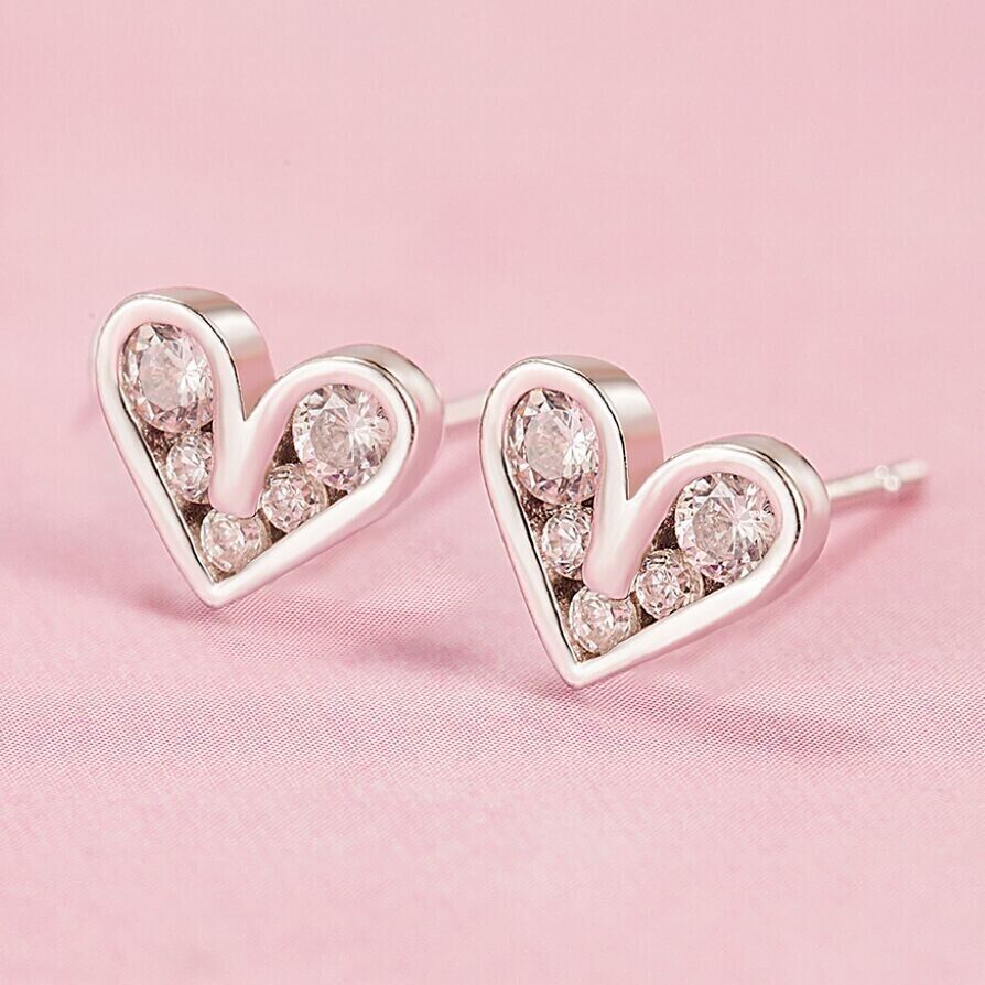 Womens Girls 925 Sterling Silver Crystal Heart Stud Earrings Jewellery Gift UK