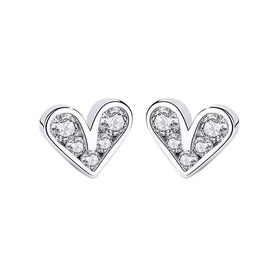 Womens Girls 925 Sterling Silver Crystal Heart Stud Earrings Jewellery Gift UK