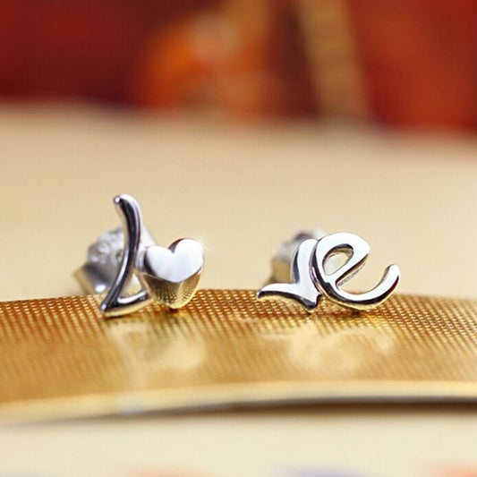 925 Sterling Silver Written Love Heart Stud Earrings Womens Girls Jewellery Gift