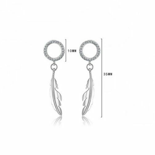 Crystal Feather Drop Stud Earrings 925 Sterling Silver Women Jewellery Gift UK