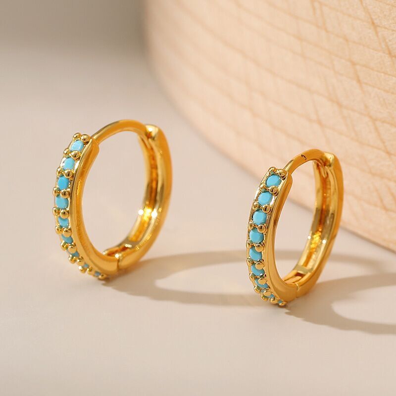 Fashion Turquoise 18K Gold Plated Hoop Earrings Women Girls Jewellery Gift