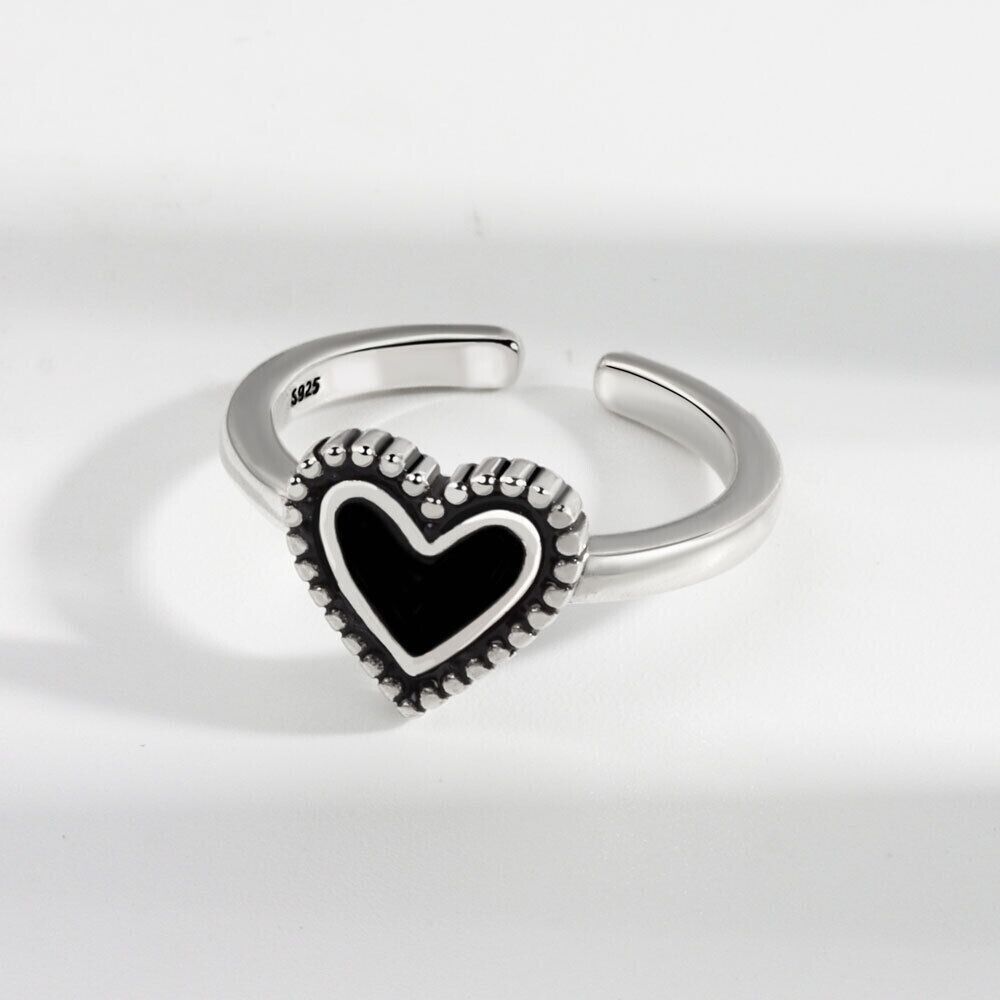 925 Sterling Silver Heart Fashion Adjustable Ring Women Girls Jewellery Gift UK