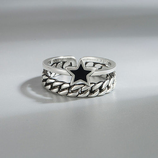 Vintage Star Double Layer Adjustable Ring 925 Sterling Silver Women Jewellery UK