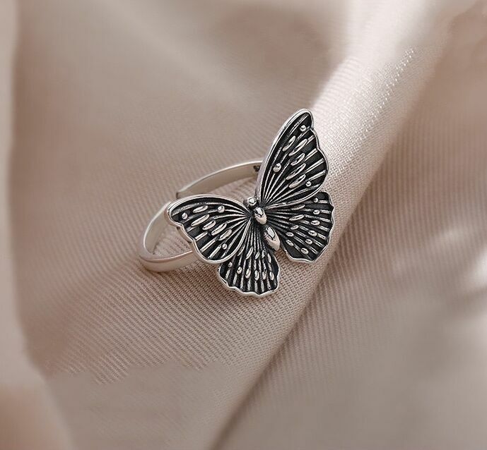 Women Girls Vintage Butterfly Adjustable Ring 925 Sterling Silver Jewellery Gift