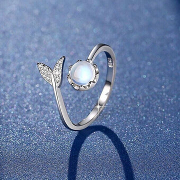 Crystal Mermaid Tail Moonstone Adjustable Ring 925 Sterling Silver Jewellery UK