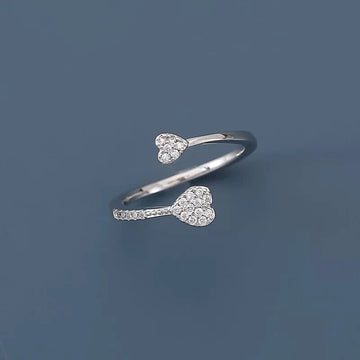 Vintage Double Heart Adjustable Ring 925 Sterling Silver Women Jewellery Gift UK